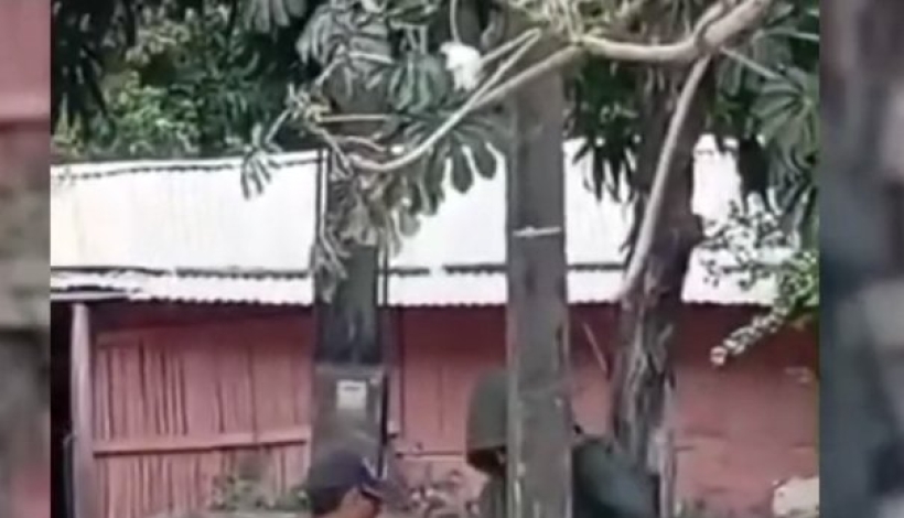 Momento del hurto del cable a tierra de una columna de la ANDE