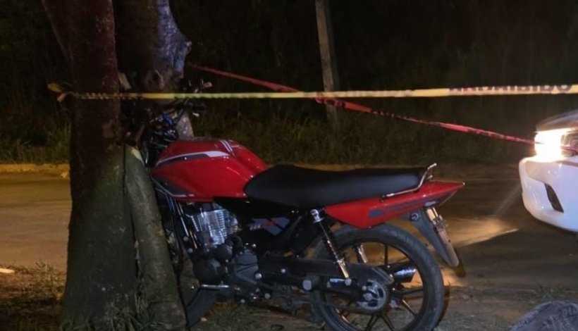 La motocicleta quedó incrustada por el árbol 